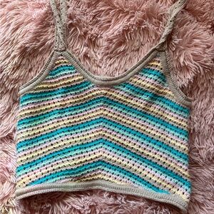 Full Tilt Pastel Striped Crochet Crop Top